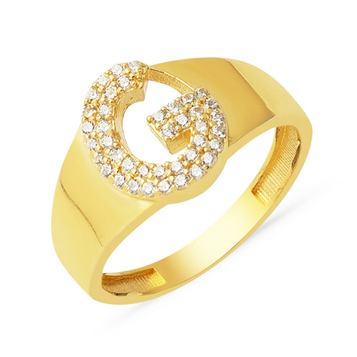14K Yellow Gold Initial G Cubic Zirconia Ring