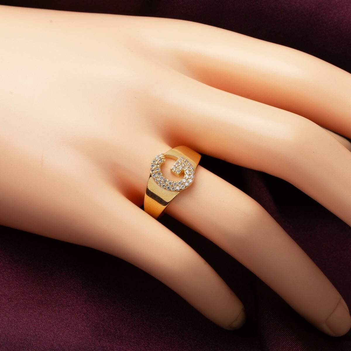14K Yellow Gold Initial G Cubic Zirconia Ring