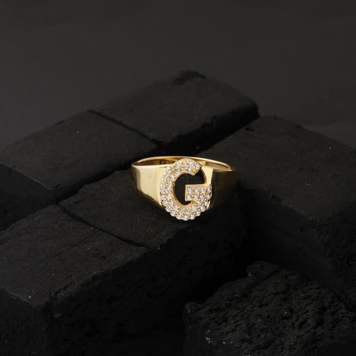 14K Yellow Gold Initial G Cubic Zirconia Ring