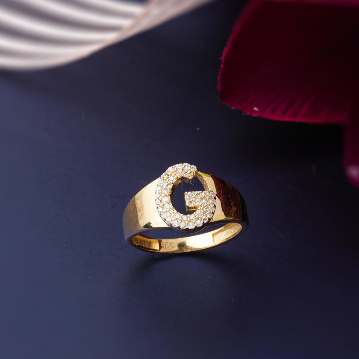 14K Yellow Gold Initial G Cubic Zirconia Ring
