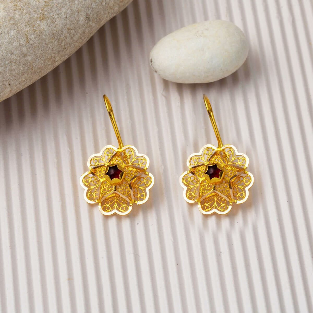 14K Rose Gold Dangle Garnet Cubic Zirconia Earrings
