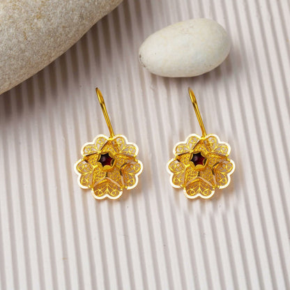 14K Rose Gold Dangle Garnet Cubic Zirconia Earrings