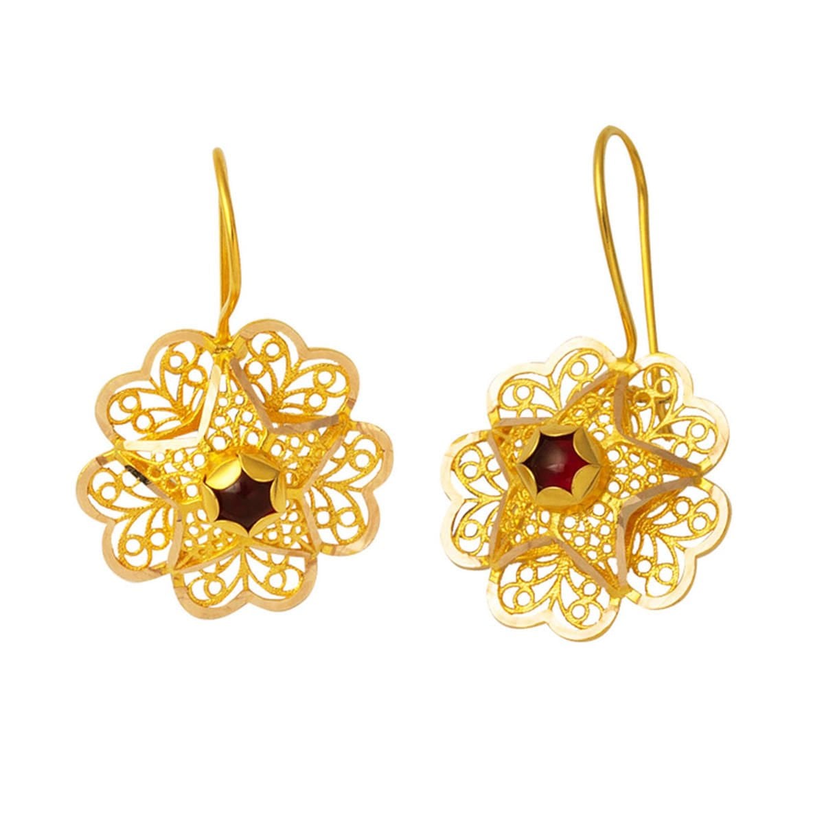14K Rose Gold Dangle Garnet Cubic Zirconia Earrings