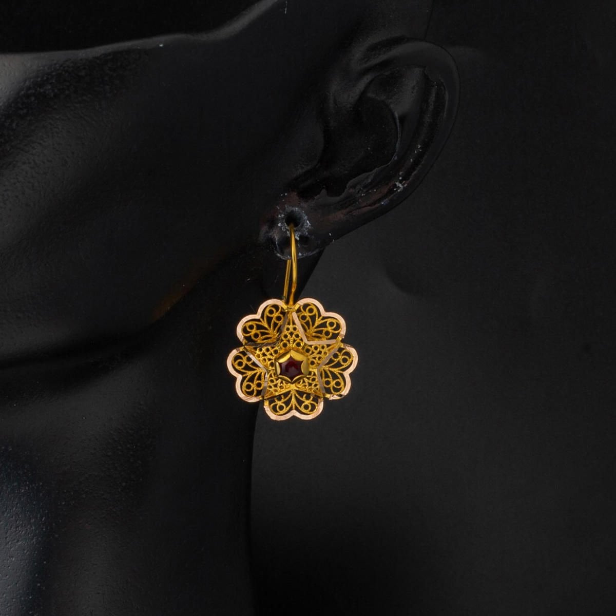 14K Rose Gold Dangle Garnet Cubic Zirconia Earrings