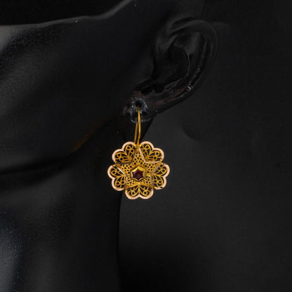 14K Rose Gold Dangle Garnet Cubic Zirconia Earrings