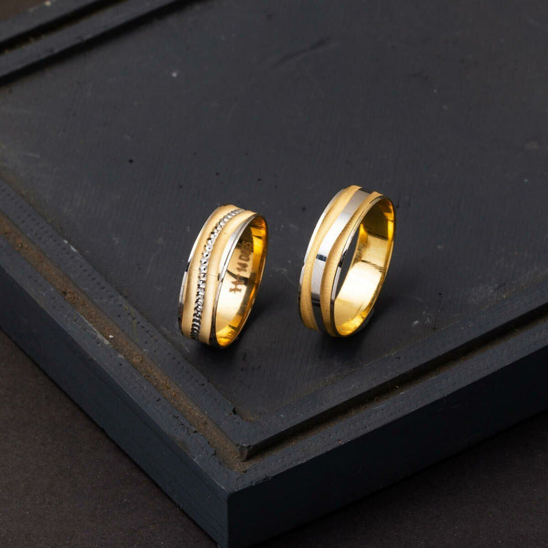 14K Yellow Gold Two-Tone Double Wedding Band Set