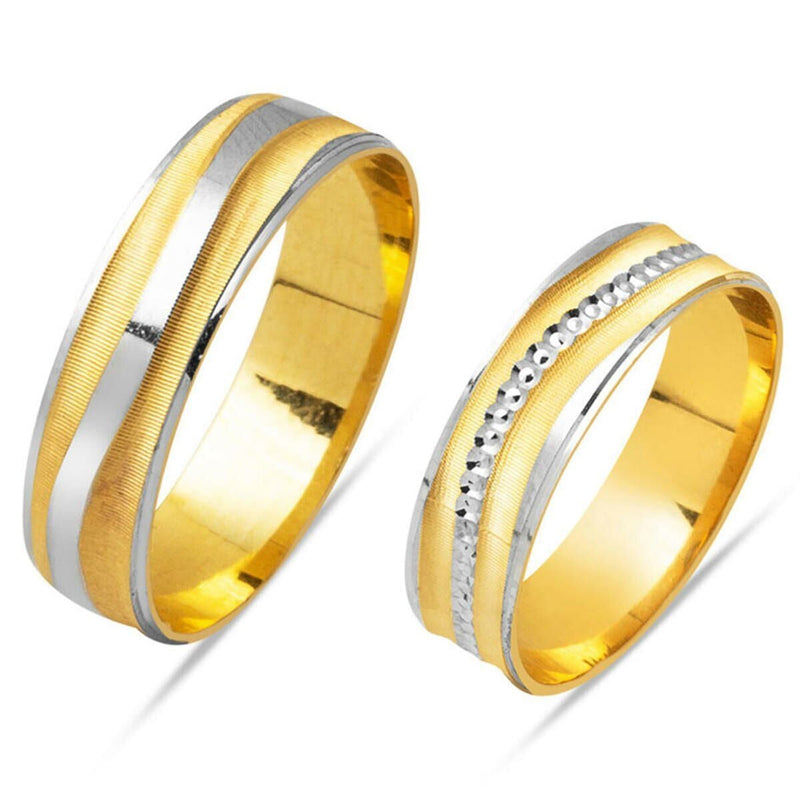 14K Yellow Gold Two-Tone Double Wedding Band Set