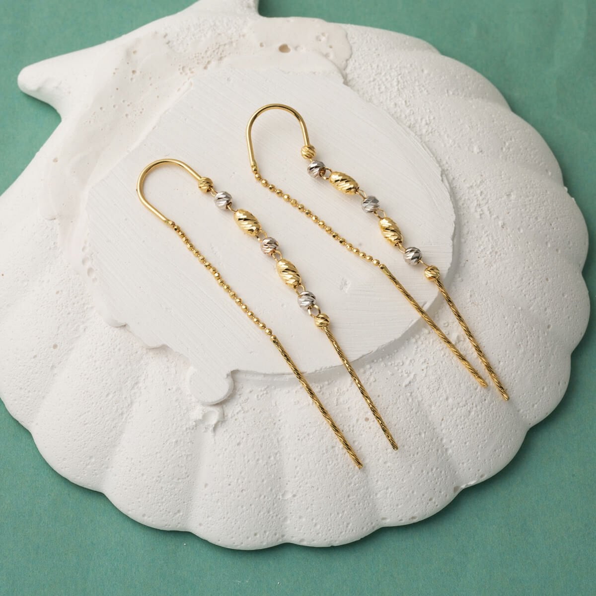 14K Yellow Gold Two-Tone Gold Bead Dangle Earrings