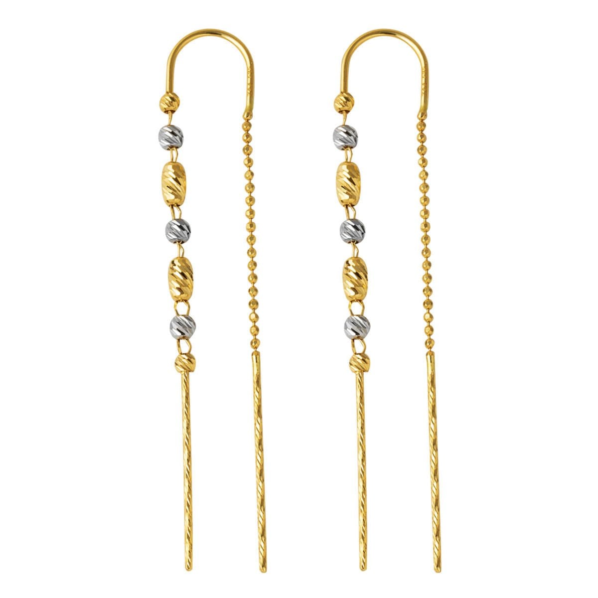 14K Yellow Gold Two-Tone Gold Bead Dangle Earrings
