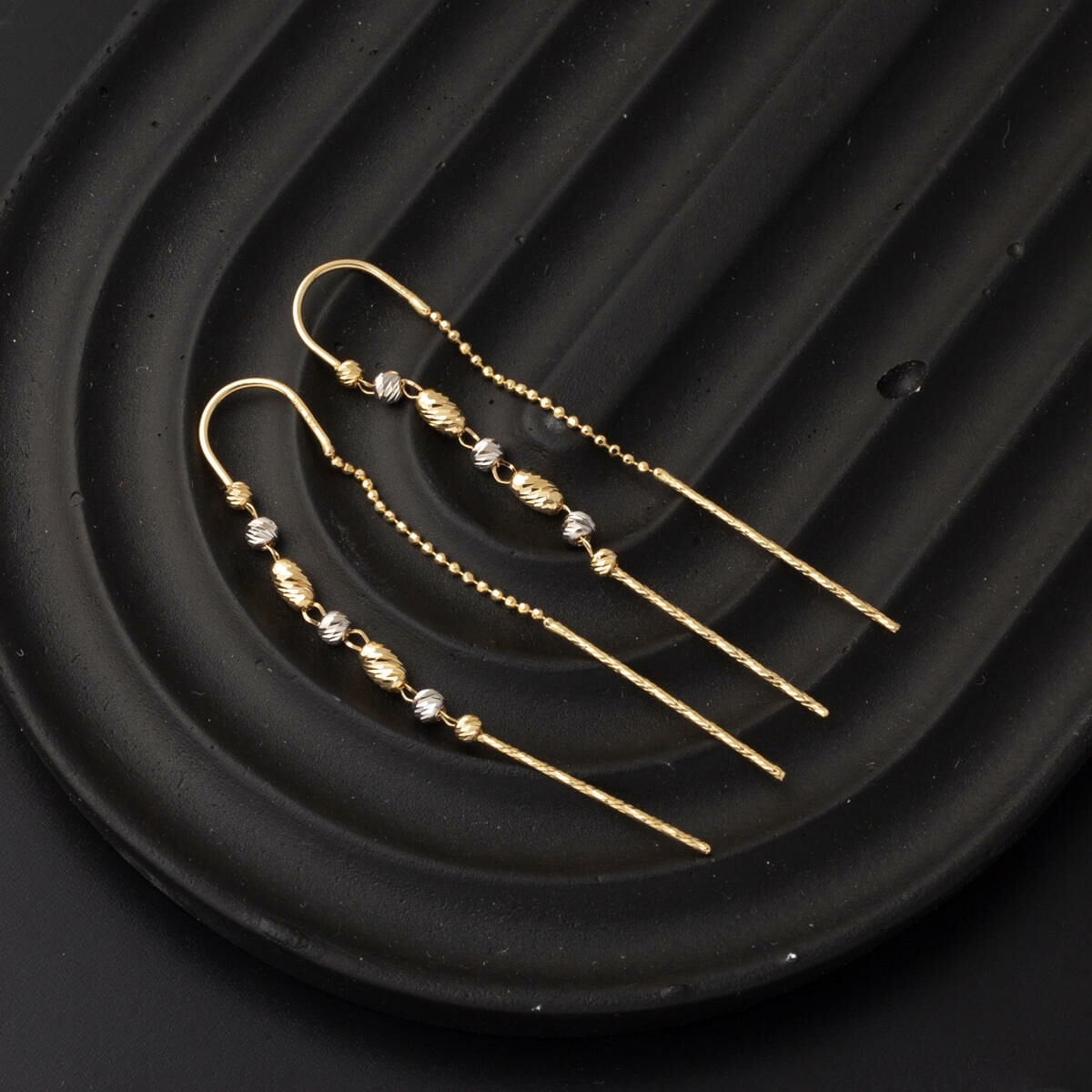 14K Yellow Gold Two-Tone Gold Bead Dangle Earrings