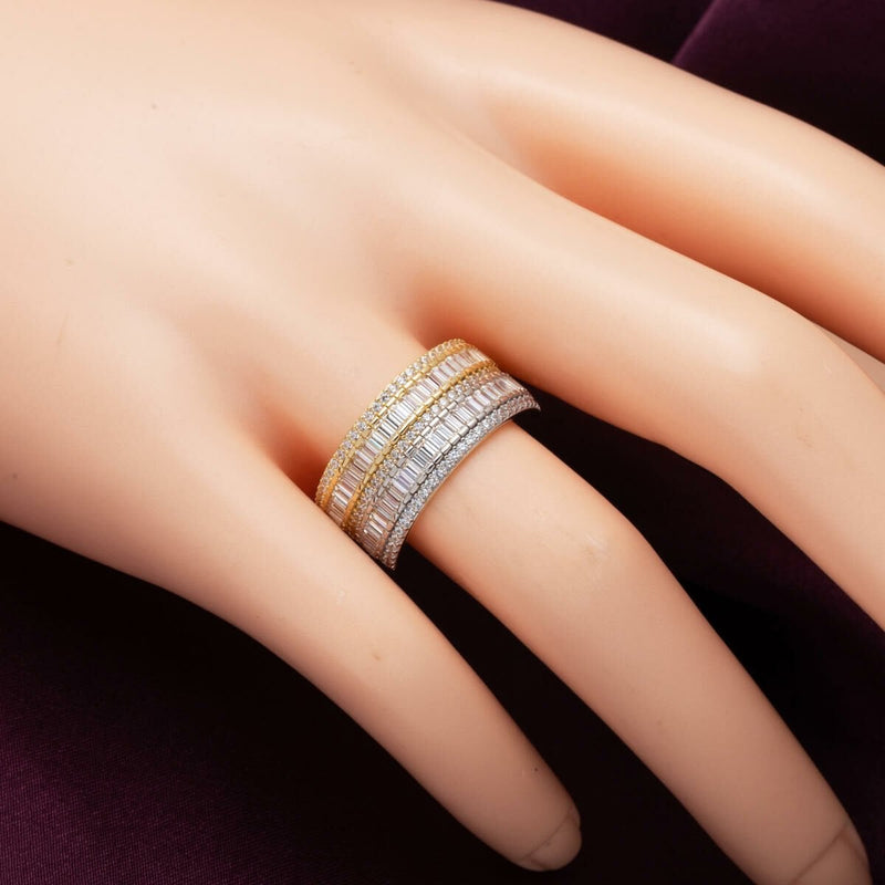 14K Yellow Gold Two-Tone Half Eternity Baguette Cubic Zirconia Ring