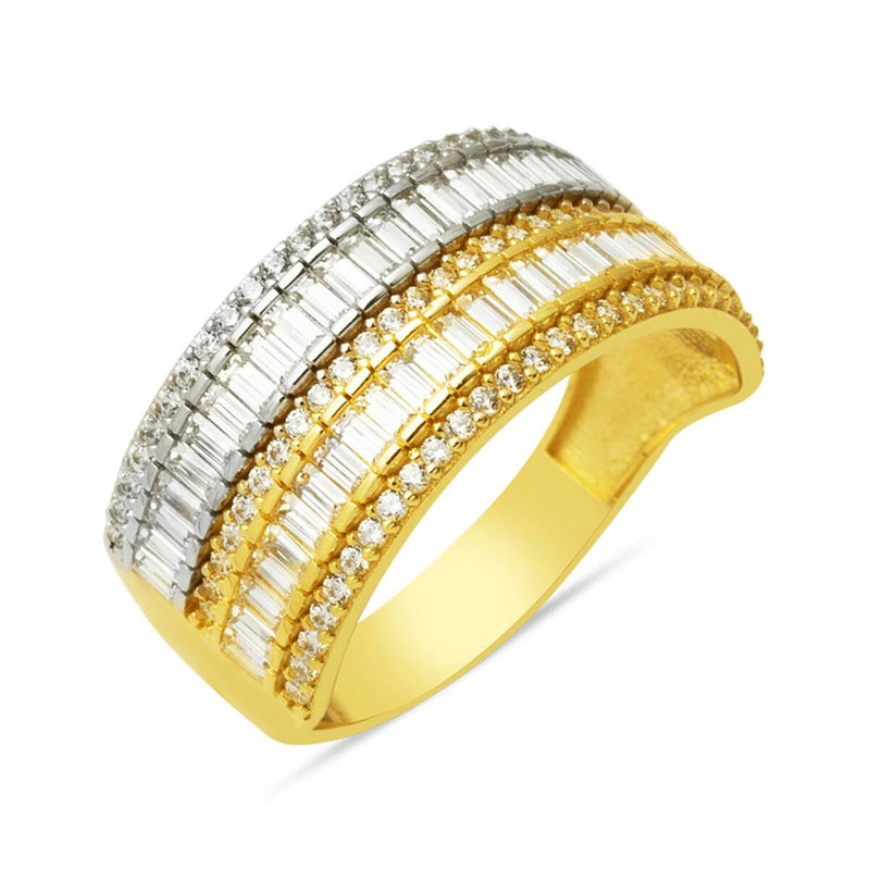 14K Yellow Gold Two-Tone Half Eternity Baguette Cubic Zirconia Ring