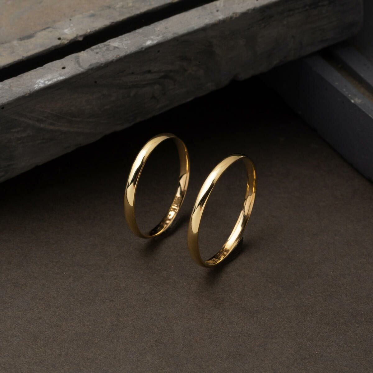 14K Yellow Gold Thin Double Classic Wedding Band Ring 2 mm