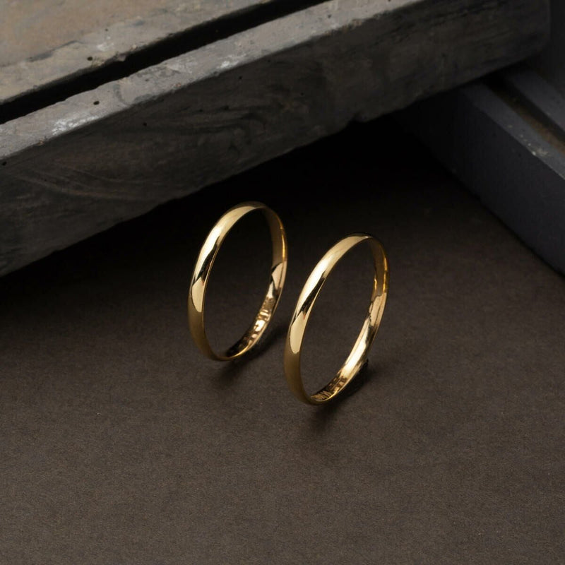 14K Yellow Gold Thin Double Classic Wedding Band Ring 2 mm