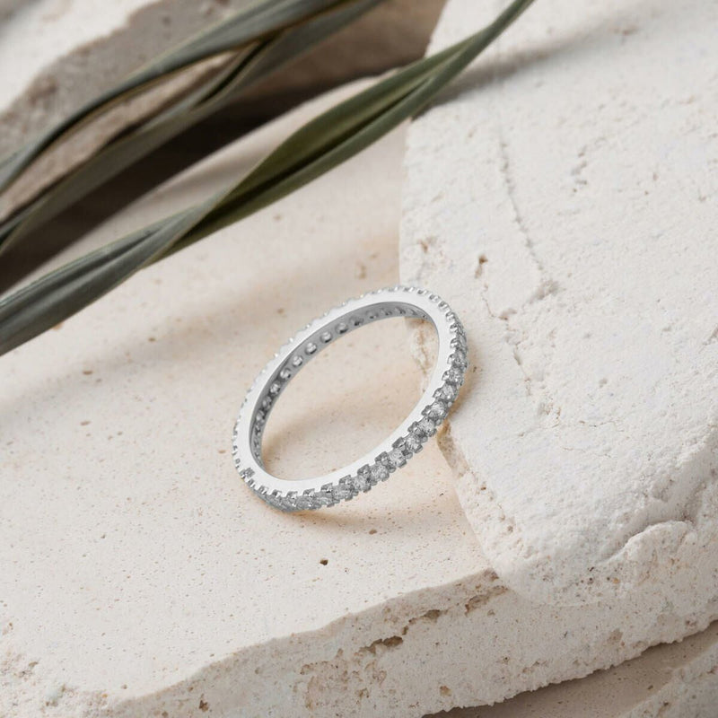 14K White Gold Thin Full Eternity Cubic Zirconia Ring