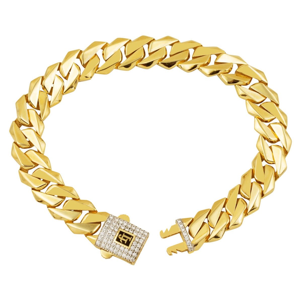 14K Yellow Gold Italian Curb Cubic Zirconia Bracelet