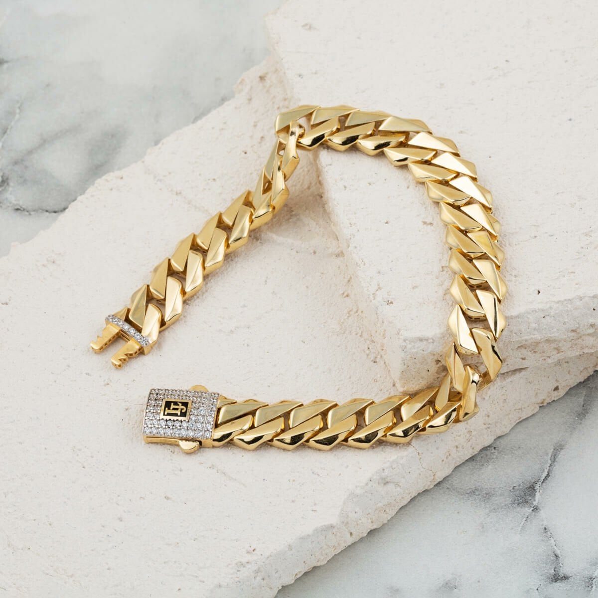 14K Yellow Gold Italian Curb Cubic Zirconia Bracelet