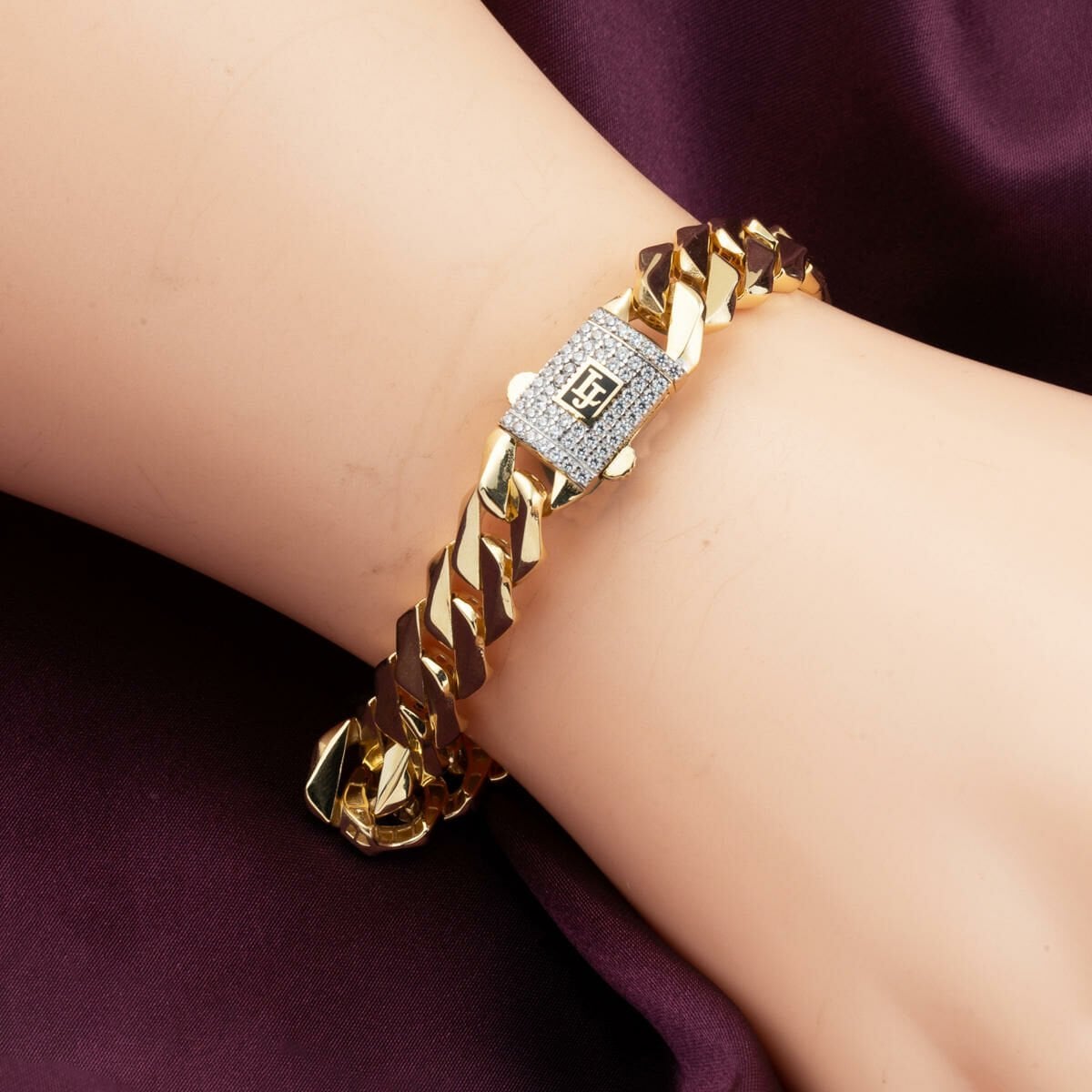14K Yellow Gold Italian Curb Cubic Zirconia Bracelet