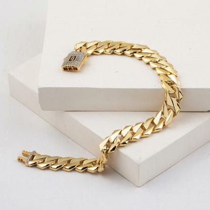 14K Yellow Gold Italian Curb Cubic Zirconia Bracelet