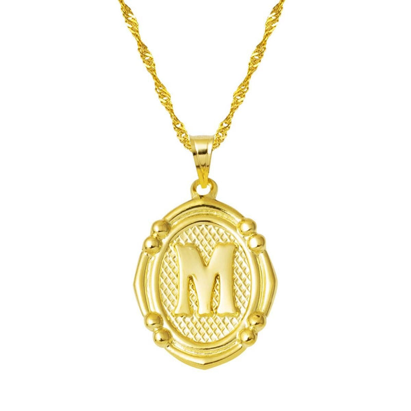 14K Yellow Gold Italian M Initial Necklace