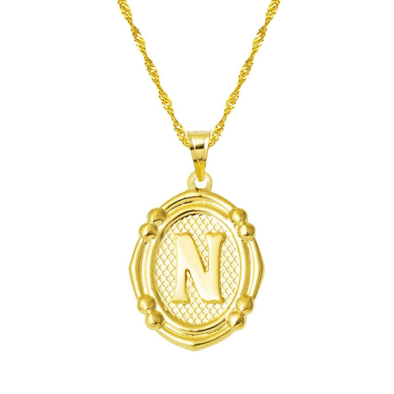 14K Yellow Gold Italian Initial N Necklace