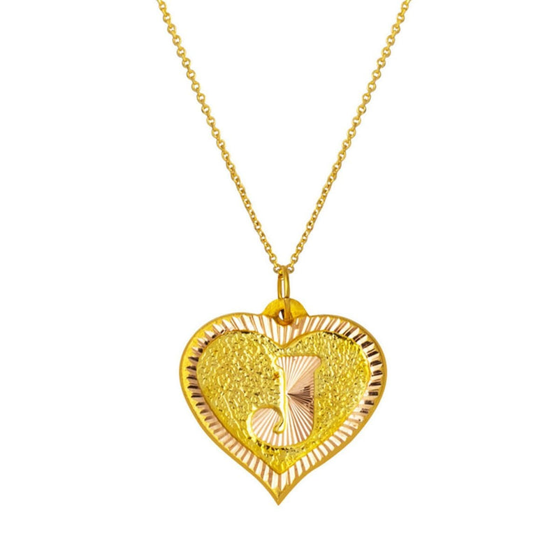 14K Yellow Gold J Initial Heart Necklace