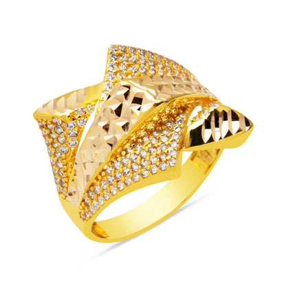 14K Yellow Gold Women's Hand Engraved Cubic Zirconia Ring