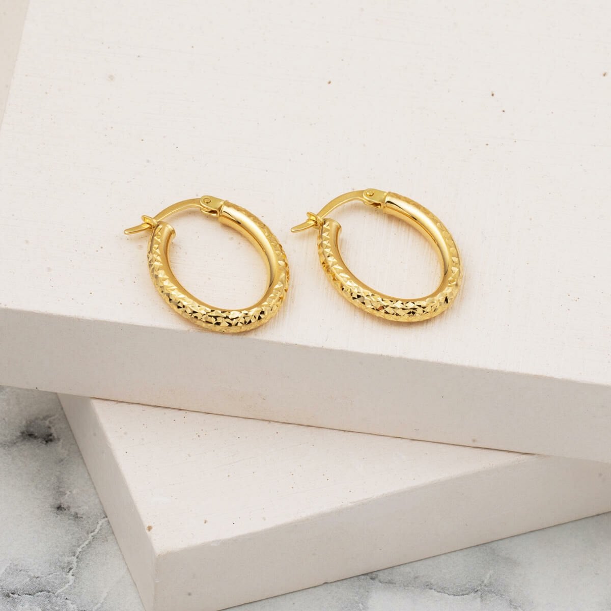14K Yellow Gold Hand Engraved Hoop Earrings (1.92 g)