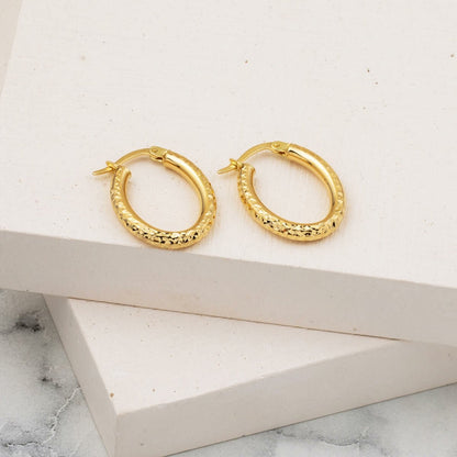 14K Yellow Gold Hand Engraved Hoop Earrings (1.92 g)