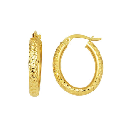 14K Yellow Gold Hand Engraved Hoop Earrings (1.92 g)