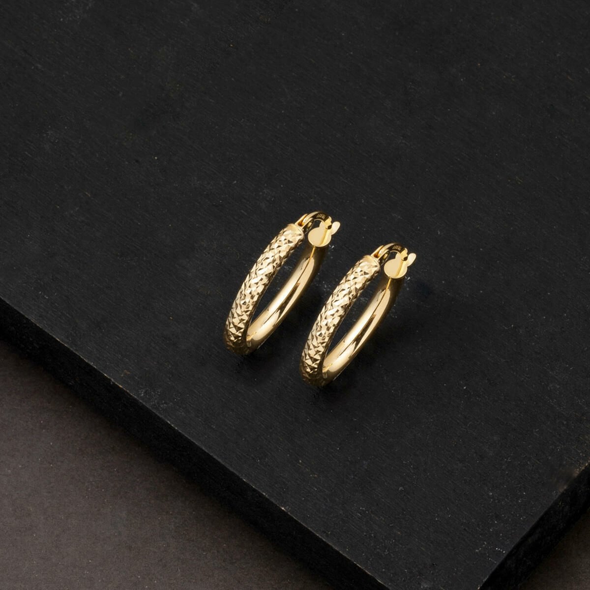 14K Yellow Gold Hand Engraved Hoop Earrings (1.92 g)