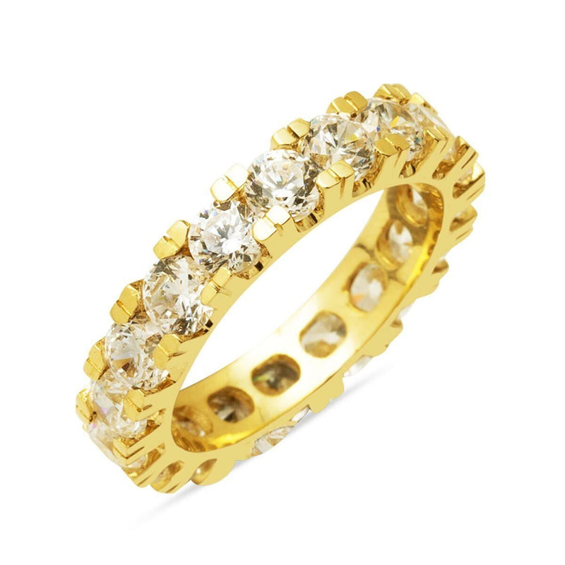 14K Yellow Gold Thick Single Row Full Eternity Cubic Zirconia Ring
