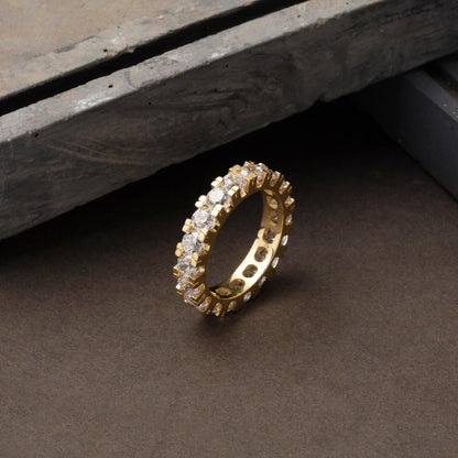 14K Yellow Gold Thick Single Row Full Eternity Cubic Zirconia Ring
