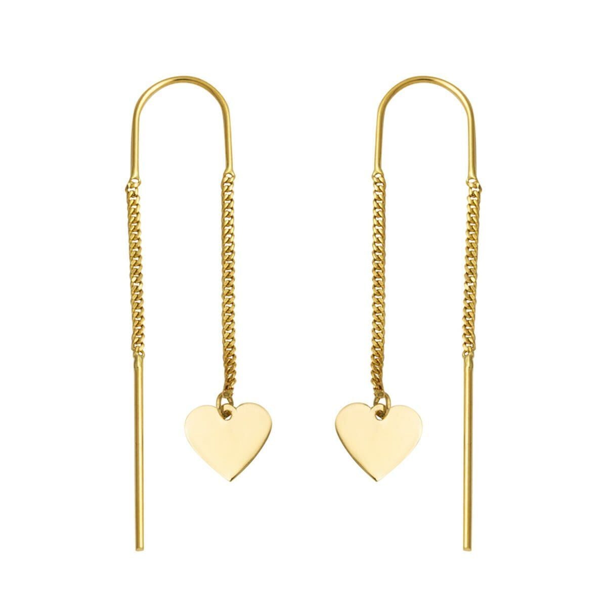 14K Yellow Gold Heart Chain Earrings