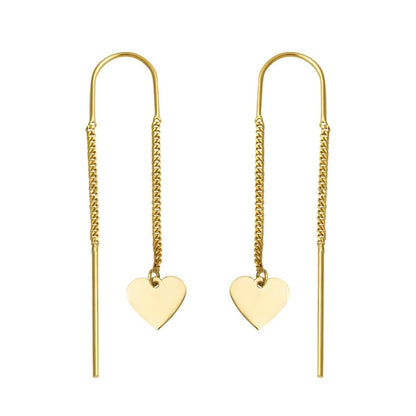 14K Yellow Gold Heart Chain Earrings