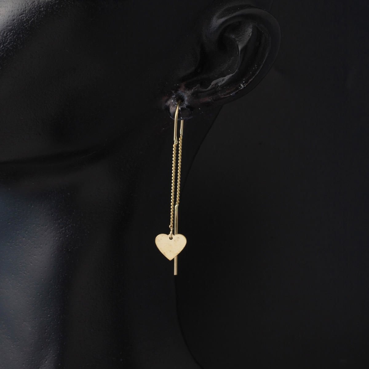 14K Yellow Gold Heart Chain Earrings