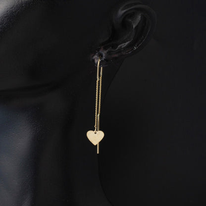 14K Yellow Gold Heart Chain Earrings