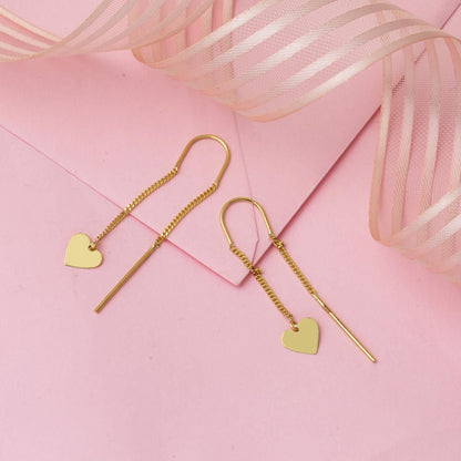 14K Yellow Gold Heart Chain Earrings