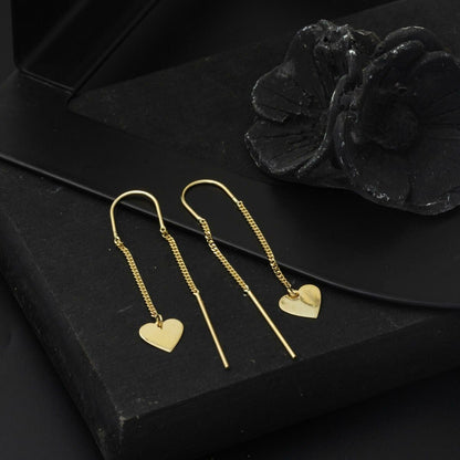 14K Yellow Gold Heart Chain Earrings