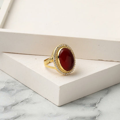 14K Yellow Gold Red Agate Ring
