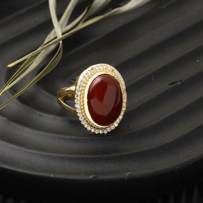 14K Yellow Gold Red Agate Ring