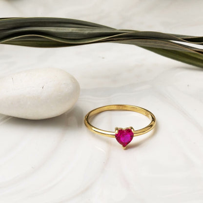 14K Yellow Gold Rose Heart Cubic Zirconia Ring (1.56 g)