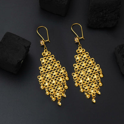 14K Yellow Gold Granulated Indian Style Cubic Zirconia Earrings
