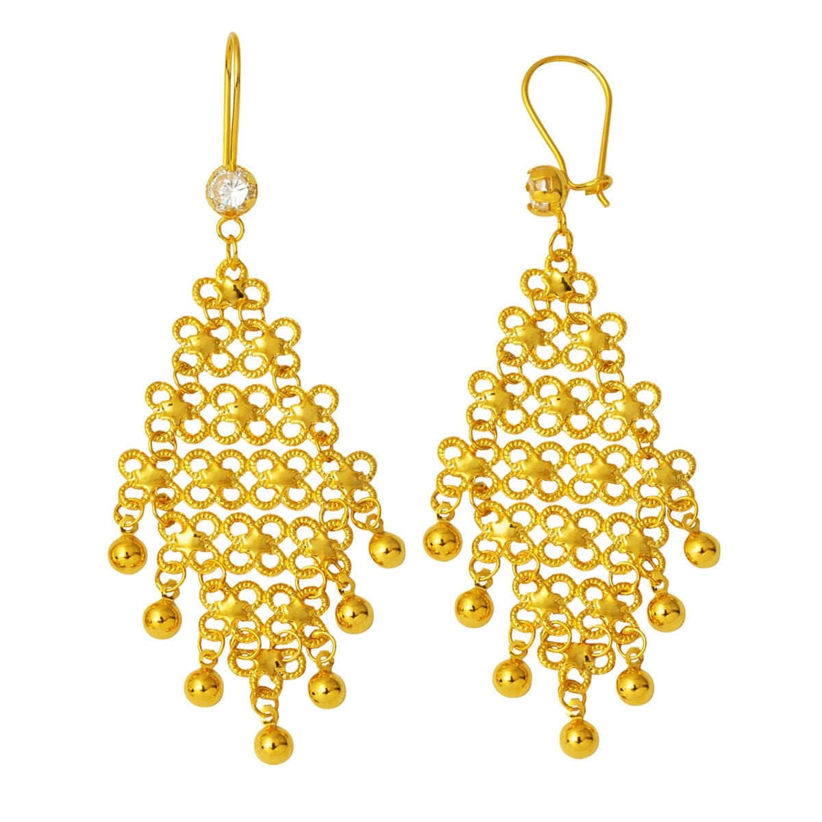 14K Yellow Gold Granulated Indian Style Cubic Zirconia Earrings