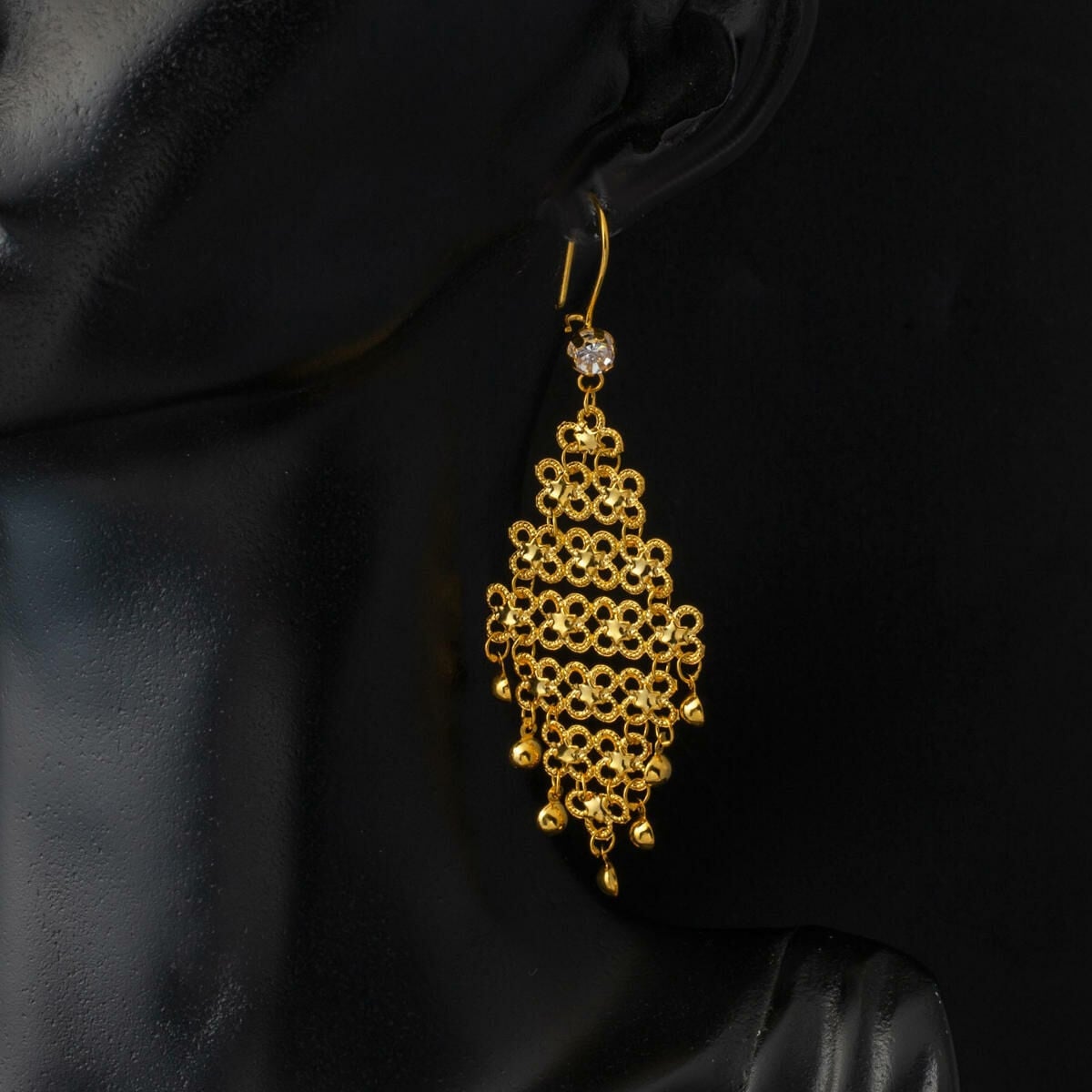 14K Yellow Gold Granulated Indian Style Cubic Zirconia Earrings