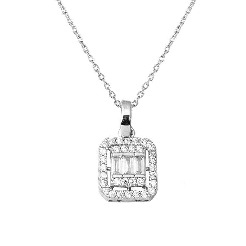 14K White Gold Classic Baguette Cubic Zirconia Necklace