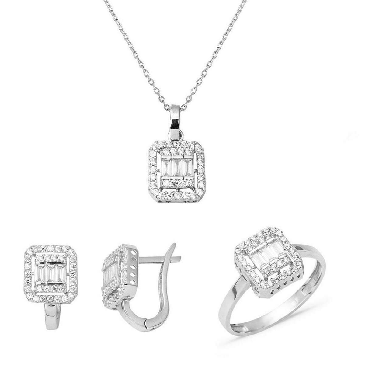 14K White Gold Classic Baguette Cubic Zirconia Set