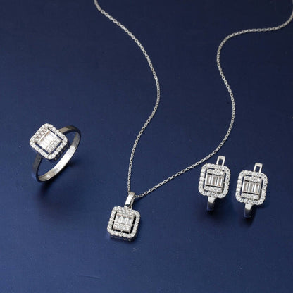 14K White Gold Classic Baguette Cubic Zirconia Set