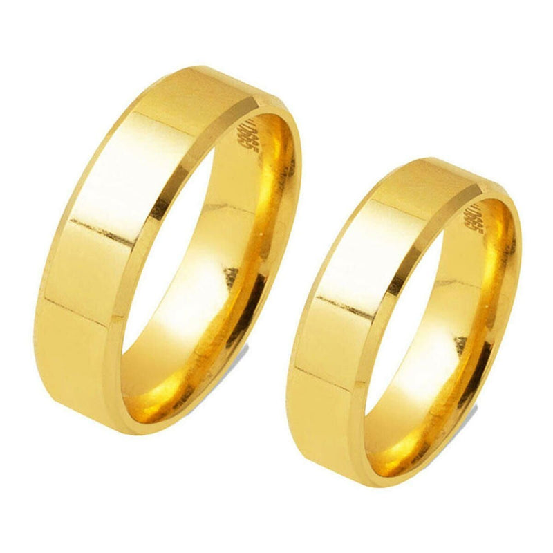 14K Yellow Gold Classic Square-Cut Double Wedding Band 6 mm