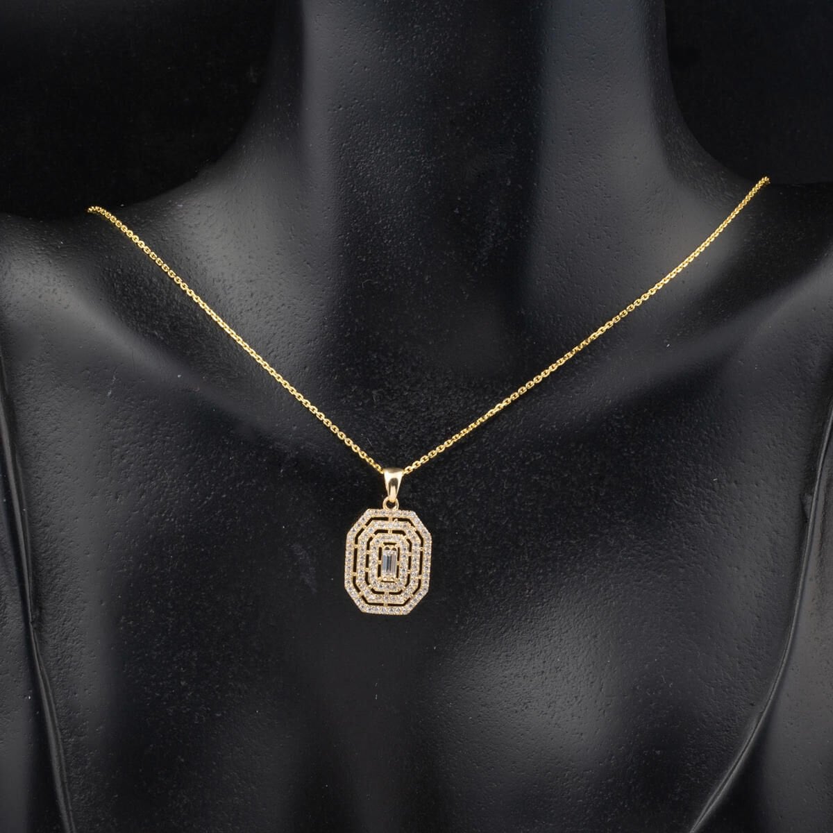 14K Yellow Gold Square-Cut Baguette Cubic Zirconia Necklace